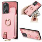 For Honor 90 Cross Leather Ring Vertical Zipper Wallet Back Phone Case(Pink) - 1