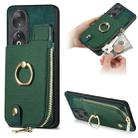 For Honor 90 Cross Leather Ring Vertical Zipper Wallet Back Phone Case(Green) - 1