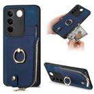 For vivo S16 Cross Leather Ring Vertical Zipper Wallet Back Phone Case(Blue) - 1