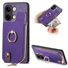 For OPPO Reno9 Cross Leather Ring Vertical Zipper Wallet Back Phone Case(Purple) - 1