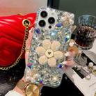 For iPhone 15 Pro Max Sunflower Holder Hand-set Diamond PC Phone Case(White) - 1