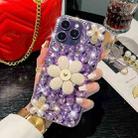 For iPhone 15 Pro Sunflower Holder Hand-set Diamond PC Phone Case(Purple) - 1