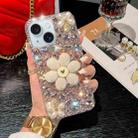 For iPhone 15 Plus Sunflower Holder Hand-set Diamond PC Phone Case(Pink) - 1
