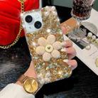 For iPhone 15 Plus Sunflower Holder Hand-set Diamond PC Phone Case(Gold) - 1