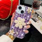 For iPhone 15 Plus Sunflower Holder Hand-set Diamond PC Phone Case(Purple) - 1