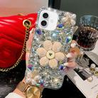 For iPhone 16 Plus Sunflower Holder Hand-set Diamond PC Phone Case(White) - 1