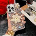 For iPhone 16 Pro Sunflower Holder Hand-set Diamond PC Phone Case(Pink) - 1