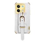 For Xiaomi Redmi Note 13 Electroplated Wrist Strap Crocodile Leather Back Phone Case(White) - 1