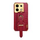 For Xiaomi Redmi Note 13 Pro 4G Electroplated Wrist Strap Crocodile Leather Back Phone Case(Red) - 1