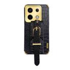 For Xiaomi Redmi Note 13 Pro Electroplated Wrist Strap Crocodile Leather Back Phone Case(Black) - 1