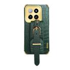 For Xiaomi 14 Electroplated Wrist Strap Crocodile Leather Back Phone Case(Green) - 1