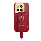 For Xiaomi 14 Electroplated Wrist Strap Crocodile Leather Back Phone Case(Red) - 1