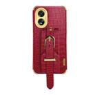 For OPPO A38 Electroplated Wrist Strap Crocodile Leather Back Phone Case(Red) - 1