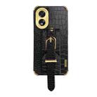 For OPPO A38 Electroplated Wrist Strap Crocodile Leather Back Phone Case(Black) - 1