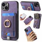 For iPhone 14 Plus Retro Splitable Magnetic Card Bag Leather Phone Case(Purple) - 1