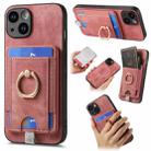 For iPhone 15 Plus Retro Splitable Magnetic Card Bag Leather Phone Case(Pink) - 1