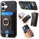 For iPhone 16 Plus Retro Splitable Magnetic Card Bag Leather Phone Case(Black) - 1