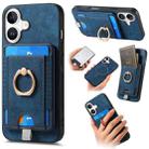 For iPhone 16 Plus Retro Splitable Magnetic Card Bag Leather Phone Case(Blue) - 1