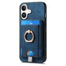 For iPhone 16 Plus Retro Splitable Magnetic Card Bag Leather Phone Case(Blue) - 2