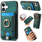 For iPhone 16 Plus Retro Splitable Magnetic Card Bag Leather Phone Case(Green) - 1