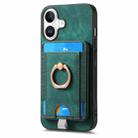 For iPhone 16 Plus Retro Splitable Magnetic Card Bag Leather Phone Case(Green) - 2