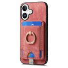 For iPhone 16 Plus Retro Splitable Magnetic Card Bag Leather Phone Case(Pink) - 2