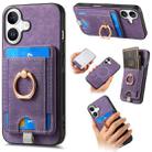 For iPhone 16 Plus Retro Splitable Magnetic Card Bag Leather Phone Case(Purple) - 1