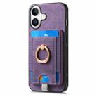 For iPhone 16 Plus Retro Splitable Magnetic Card Bag Leather Phone Case(Purple) - 2