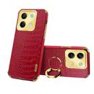 For Xiaomi Redmi Note 13 6D Electroplating Crocodile Texture Leather Back Phone Case with Holder(Red) - 1