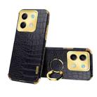 For Xiaomi Redmi Note 13 6D Electroplating Crocodile Texture Leather Back Phone Case with Holder(Black) - 1