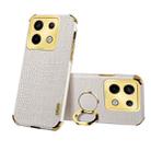 For Xiaomi Redmi Note 13 Pro 6D Electroplating Crocodile Texture Leather Back Phone Case with Holder(White) - 1