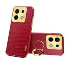For Xiaomi Redmi Note 13 Pro 6D Electroplating Crocodile Texture Leather Back Phone Case with Holder(Red) - 1