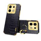 For Xiaomi Redmi Note 13 Pro 6D Electroplating Crocodile Texture Leather Back Phone Case with Holder(Black) - 1