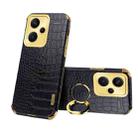 For Xiaomi Redmi Note 13 Pro+ 6D Electroplating Crocodile Texture Leather Back Phone Case with Holder(Black) - 1