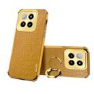 For Xiaomi 14 6D Electroplating Crocodile Texture Leather Back Phone Case with Holder(Yellow) - 1