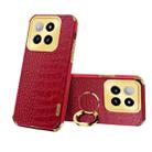 For Xiaomi 14 6D Electroplating Crocodile Texture Leather Back Phone Case with Holder(Red) - 1