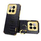 For Xiaomi 14 Pro 6D Electroplating Crocodile Texture Leather Back Phone Case with Holder(Black) - 1