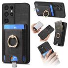 For Samsung Galaxy S21 Ultra 5G Retro Splitable Magnetic Card Bag Leather Phone Case(Black) - 1