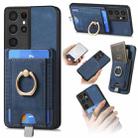 For Samsung Galaxy S22 Ultra 5G Retro Splitable Magnetic Card Bag Leather Phone Case(Blue) - 1