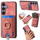 For Samsung Galaxy S25 5G Retro Splitable Magnetic Card Bag Leather Phone Case(Pink) - 1