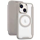 For iPhone 14 Plus MagSafe RFID Blocking Adsorption Flip Leather Phone Case(Khaki) - 1