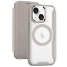 For iPhone 15 MagSafe RFID Blocking Adsorption Flip Leather Phone Case(Khaki) - 1