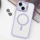 For iPhone 15 Plus MagSafe Acrylic Hybrid TPU Holder Phone Case with Lens film(Light Purple) - 1