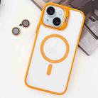 For iPhone 15 MagSafe Acrylic Hybrid TPU Holder Phone Case with Lens film(Orange) - 1