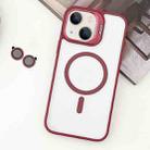 For  iPhone 14 Plus MagSafe Acrylic Hybrid TPU Holder Phone Case with Lens film(Red) - 1