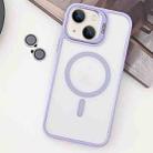 For  iPhone 14 Plus MagSafe Acrylic Hybrid TPU Holder Phone Case with Lens film(Light Purple) - 1