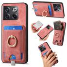 For OnePlus 10T Retro Splitable Magnetic Card Bag Leather Phone Case(Pink) - 1