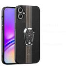 For Samsung Galaxy A05 Magnetic Litchi Leather Back Phone Case with Holder(Black) - 1