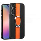 For Samsung Galaxy A34 5G Magnetic Litchi Leather Back Phone Case with Holder(Orange) - 1