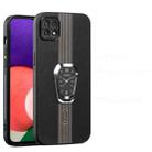 For Samsung Galaxy A22 5G Magnetic Litchi Leather Back Phone Case with Holder(Black) - 1